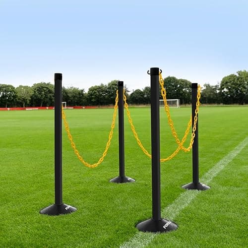 Image of FORZA Freestanding Plastic Post & Chain Barrier Set | Heavy Duty Crowd Control Safety System with Weighted Base for Indoor & Outdoor Use - 6mm or 8mm Thickness (Black Posts & Yellow Chains, 8mm)