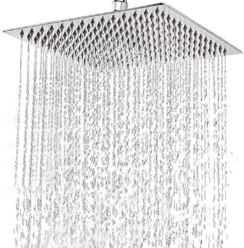 Image of High Pressure Rain Shower Head 12 Inch, 304 Stainless Steel Large Powerful Rainfall Showerhead for Bathroom, Self-Cleaning Overhead Fixed Square Shower Head, Easy to Install,