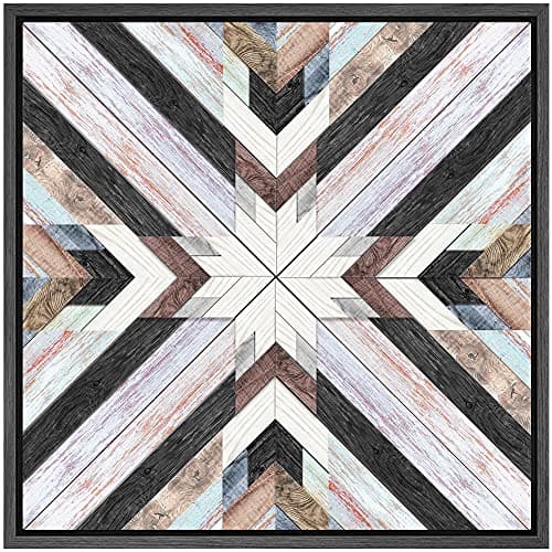 Image of IDEA4WALL Framed Canvas Print Wall Art Pastel Watercolor Woodblock Display Abstract Geometric Wood Panels Modern Art Bohemian Colorful Multicolor Warm for Living Room, Bedroom, Office - 24"x24" Black