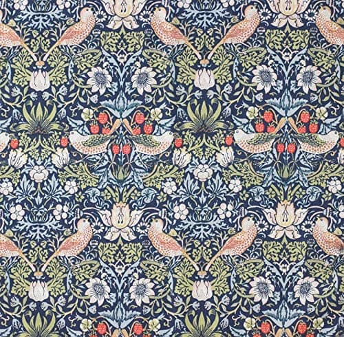 Image of William Morris Blue Strawberry Thief 147cm Round Cotton Floral Tablecloth