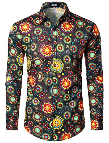 Image of JOGAL Mens Regular fit Floral Dress Shirt Long Sleeve Printed Casual Button Down Shirts BrownYQ Large