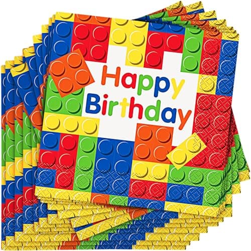 Image of Multicolor Building Blocks Birthday Luncheon Paper Napkins (16cm) Pack of 16 - Festive Napkins for Kids' Parties