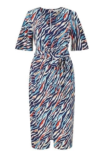 Image of Yumi Navy Zebra Stripe Kimono Sleeve Midi Dress (UK, Numeric, 8, Regular, Regular, Navy)