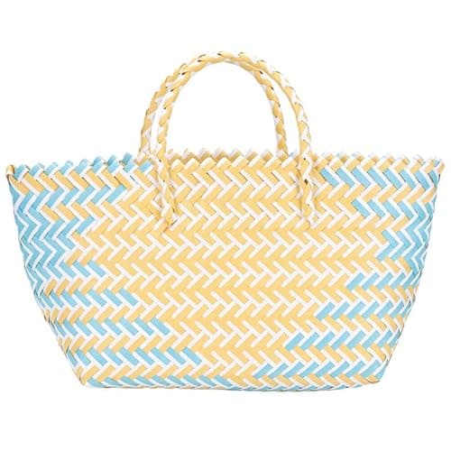 Image of Ciieeo Striped Woven Grocery Basket Tote Bag Large Plastic Handwoven Handbag with Handles Casual Shopping Bag for Women Urban Outdoor Use
