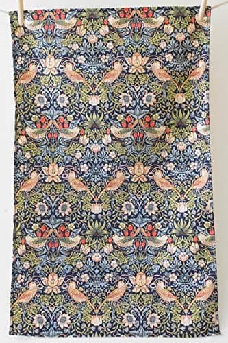 Image of Licensed William Morris Blue Strawberry Thief 100% Cotton Floral Tea Towel