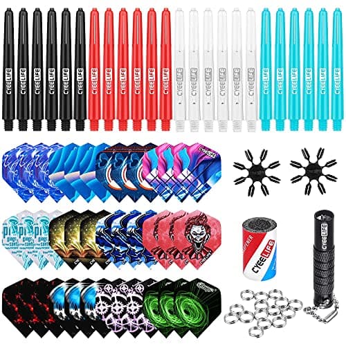 Image of CyeeLife-Dart Accessories kit,36 Dart Flights+24 PVC Shafts+Sharpener+Remover Tool+50 Metal Rings+16 Flight Protectors