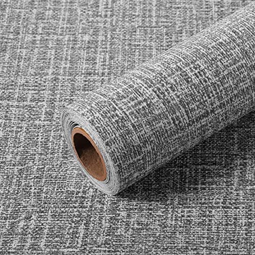 Image of Nuanchu Peel and Stick Wallpaper Textured Self Adhesive Wallpaper Linen Texture Faux Grasscloth Waterproof Squares Removable Wall Paper for Cabinet Bedroom Living Room Hotel, 11.8x118inch(Dark Grey)
