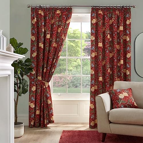 Image of Dreams & Drapes Curtains - Sandringham - 100% Cotton Pair of Pencil Pleat Curtains With Tie-Backs - 66" Width x 90" Drop (168 x 229cm) in Red