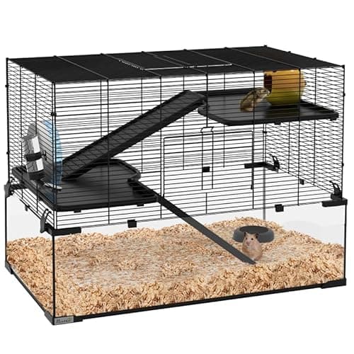 Image of Homgoday 3 Tiers Hamster Cage,Gerbil Cage with Deep Glass Bottom,Non-Slip Ramps,Platforms,Hut,Exercise Wheels,Water Bottle,Dish,for Syrian Hamster,Dwarf Hamster,78.5x48.5x54.5cm ZSSWQ-UKT3398P350088UK