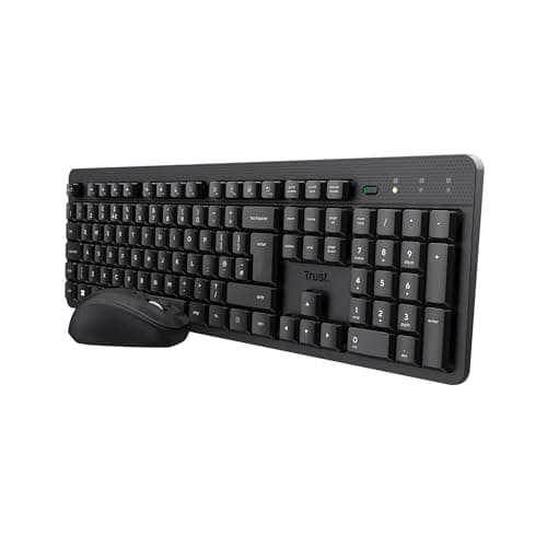 Image of Trust Ymo II Silent Wireless Keyboard and Mouse Set QWERTY UK Layout, Floating Low Profile Keys, Spill-Resistant, One USB Receiver, Ambidextrous Mouse 800-1600 DPI, Quiet Combo for PC Laptop Mac