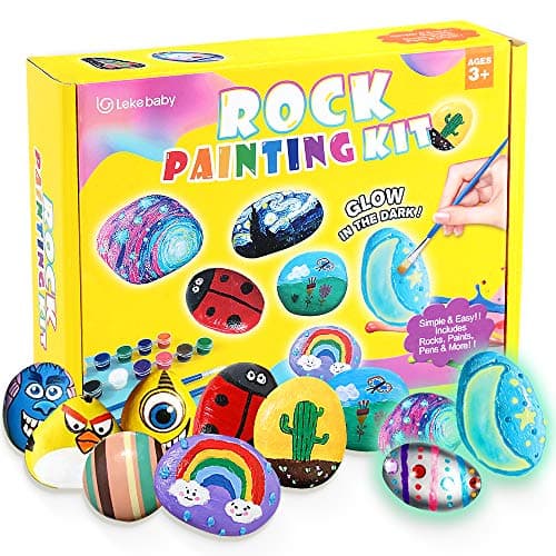 Image of Lekebaby Rock Painting Kit, Arts and Crafts for Kids, Creative Toys & Gifts & Presents for Boys Girls Age 3-12 Year Old