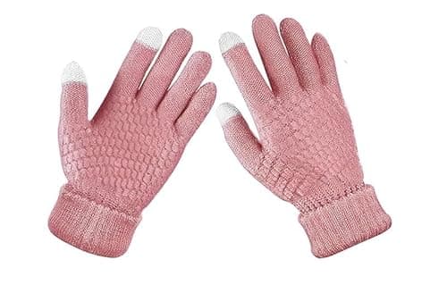 Image of Womens Winter Gloves, Warm Fleece Lined Winter Gloves, Touchscreen Gloves, Elastic Cuff Knit Wool Gloves for Women (Pink)