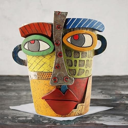 Image of Picasso Brutalist Abstract Beauty Face Flower Pot Ornaments Courtyard Outdoor Balcony Green Plant Potted Plant Container Colorful Face Art Abstract Resin Flower Pot Human Face Head Shape Balcony (A)