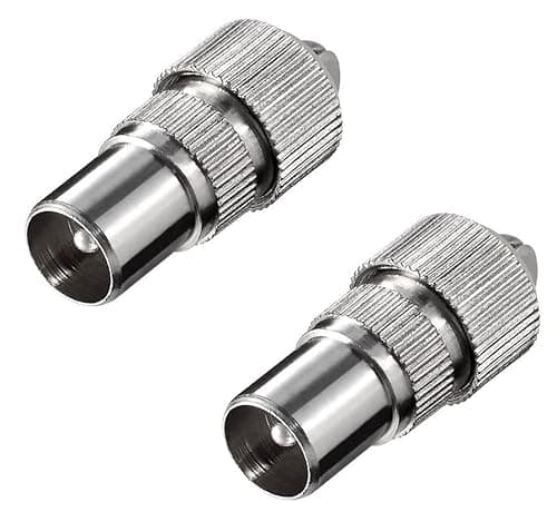 Image of PENCILUPNOSE 2x Male Coaxial Co-Axial TV Aerial Connector Plug (2 Pack) for Television RF Cable Freeview Metal