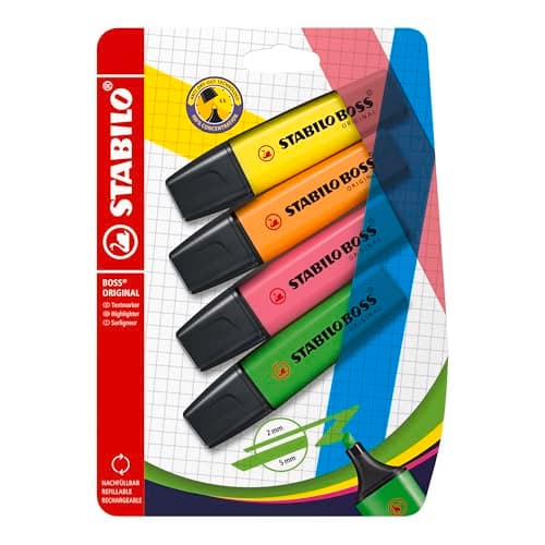 Image of STABILO BOSS ORIGINAL - Highlighter - Pack of 4 - Green, Pink, Orange, Yellow