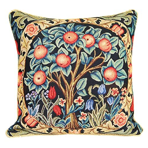 Image of Signare Tapestry Cushion Cover 18 x18 inches 45cm x 45cm Decorative Sofa Cushions with Tree of Life and Orange Tree by William Morris (Orange Tree, CCOV-ART-MORRIS-1)