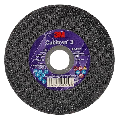 Image of 3M Cubitron 3 Cut-Off Wheel, 86457, 60+, T41, 125 mm x 1.3 mm x 22.23 mm, EN, 25/Pack
