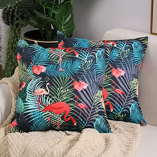 Image of COFEDE Cushion Covers 20x20,Pack of 2 Outdoor Waterproof Garden Cushion Cases for Outside Sofa Bedroom,50x50 cm(Flamingo)