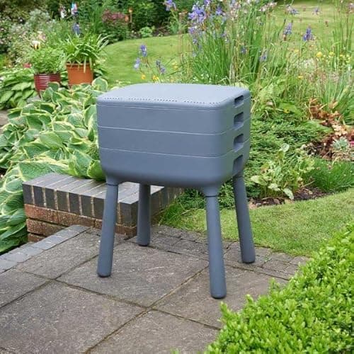 Image of Garden Mile 3 Tray Wormery Composter - Worm Compost Bin Outdoor, Complete Worm Composter Kit Large Outdoor Compost Storage Bins for Recycling Food Waste, Organic Waste Compost