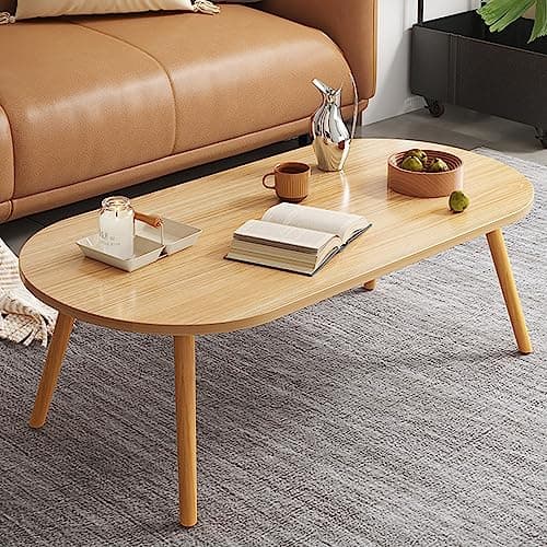 Image of TAOBOU Low Oval Coffee Table, Mid Century Modern Coffee Tables, Centre Table For Living Room, Tea Table, Side Table for Living Room,Small Space, 80x 45 x 40cm (Log color)