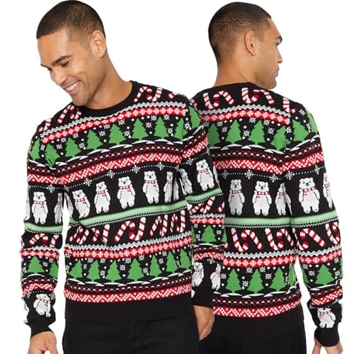 Image of Noroze Men's Christmas Novelty Knitted Polar Bear Candy Cane HO HO Santa Matterhorn Xmas Jumper Sweater Unisex Top SB-3XL (UK, Alpha, 2XL, Regular, Polar Bear WB-Paper Blk)