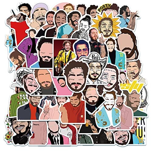 Image of BARISC 50pcs Post Malone Stickers for Guitar Water Bottles Laptop iPhone Case Luggage Notebook,Vinyl Waterproof Post Malon Meme Decals for Men Women Boys Girls Teens Adults