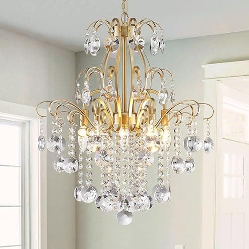 Image of WUZUPS Crystal Chandelier 5-Light Pendant Ceiling Light Modern Lighting Fixture for Bedroom Hallway Bar Kitchen Bathroom, H 57 x W 50, E14 Base, Gold