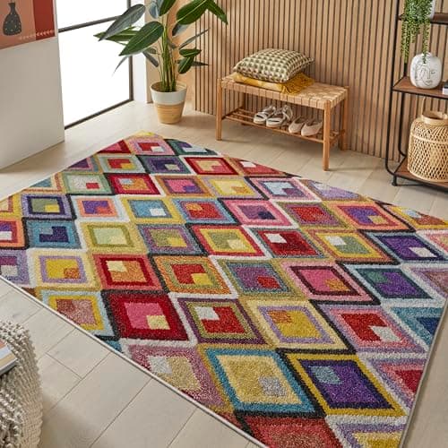Image of Lord of Rugs Carnaval Modern Rug for Living Room Bedroom Kitchen Bright Multi Coloured Geometric Rug CAR109 Multi Large 160x220 cm (5'3"x7'6")