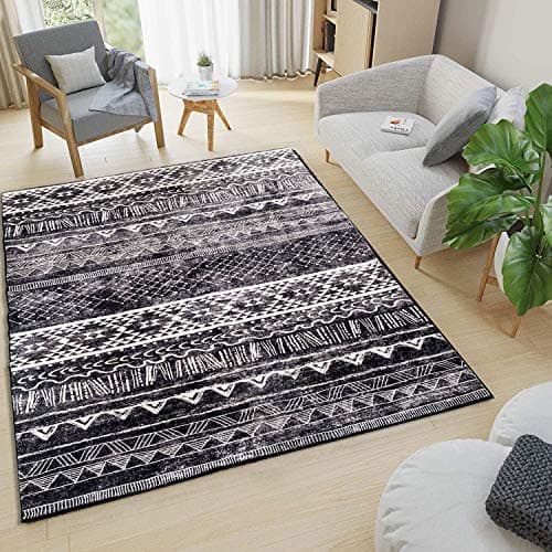 Image of Area Rugs Modern Style Rug Artistic Traditional Unique Carpet Soft Short Pile Living Room Carpets Anti Slip Floor Mat Large for Hallway Bedroom (Black white, 120 x 160 cm)
