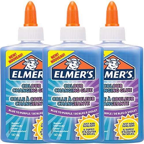Image of Elmer's Colour Changing PVA Glue | Blue to Purple | 147 ml | Washable and Kid Friendly | Great for Making Slime and Crafting | 3 Count