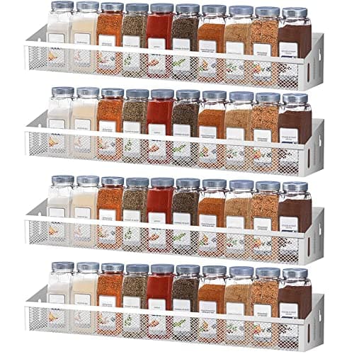 Image of Mutool Spice Rack Wall Mounted Storage Organiser Jar Racks Kitchen Metal for Hanging Inside Cupboard Pantry herb Storage Spices, nail polishes, cotton pads, cosmetic Silver Grey(4-Tier)