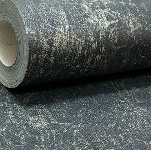 Image of Muriva Travis Texture Charcoal Wallpaper Black Gold Metallic Silver Distressed Industrial