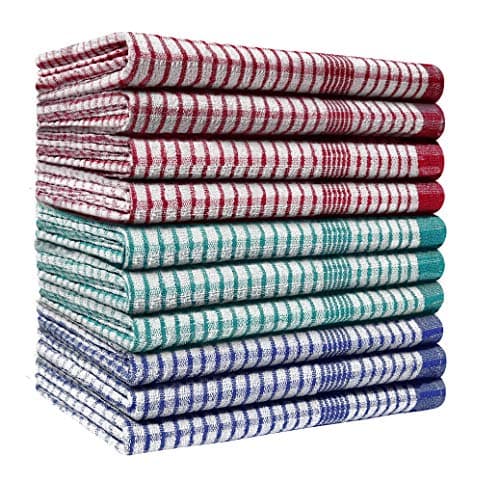 Image of Pack of 10 Heavy Duty (80gm/pc) Checked Cotton Kitchen Tea Towels - Absorbent - Durable & Long Lasting – Professional Grade - Lint Free – Fade Resistant – Bar, Catering, Restaurant Cloth