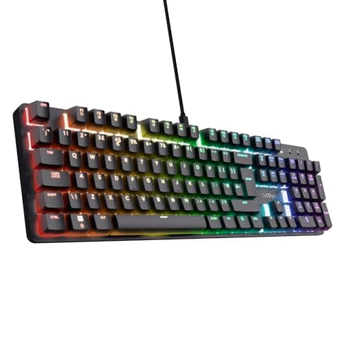 Image of Trust Gaming GXT 871 Zora Mechanical Keyboard UK Layout with RGB Illumination, Linear Huano Switches, Anti-Ghosting N-Key Rollover, Full Size Programmable USB Gaming Keyboard PC Laptop, Black