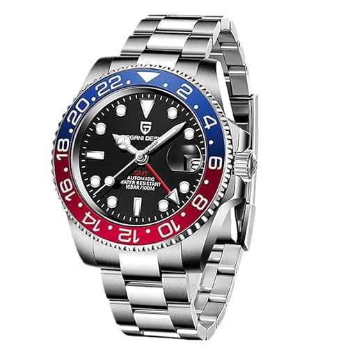 Image of Pagani Design GMT Mechanical Men's Watch NH34 Movement Automatic Watch Ceramic Bezel Stainless Steel Automatic Watch Gift for Men（Bluish red-NH-3）