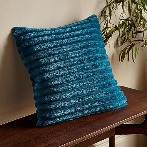 Image of Catherine Lansfield Cosy Ribbed Faux Fur 45x45cm Cushion Teal Green