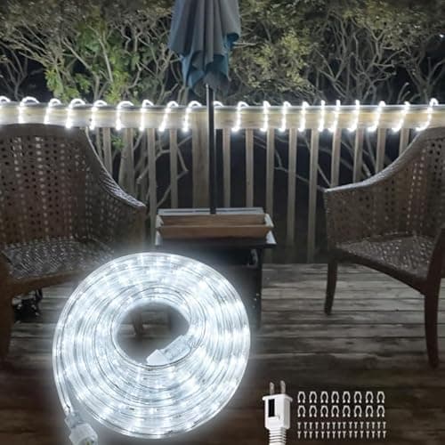 Image of FOEERS LED Rope Lights Indoor Outdoor 26FT, White Waterproof Rope Lighting with Connector - Flexible Linkable for Bedroom, Deck, Garden, Christmas Decor