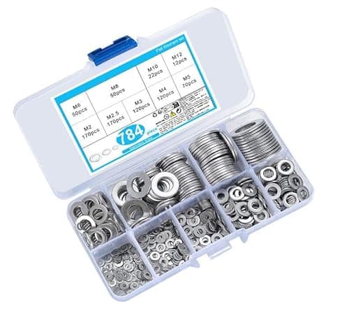 Image of Newoutset 784 Pcs Flat Washer, Stainless Steel Lock Washer Spacers, Assorted Metal Washers Assortment for Home Decoration, Factories Repair Construction - M2/M2.5/M3/M4/M5/M6/M8/M10/M12