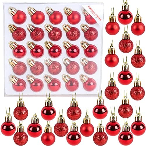 Image of Christmas Concepts® Pack of 25-25mm (1") Mini Christmas Tree Baubles - Shiny, Matte & Glitter Decorated Baubles (Red)