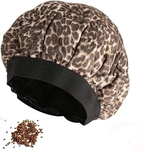 Image of Locisne Cordless Deep Conditioning Heat Cap, Microwavable Heat Cap For Hair Therapy, Flaxseed Interior Retention Thermal Hair Treatment, Leopard