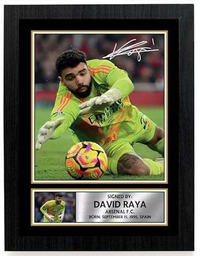 Image of FoxyPrinting David Raya Arsenal F.C Poster Print – Signed Autograph Style Football Wall Art – Framed or Unframed – Gift for Fans, A3 Poster + Black Frame