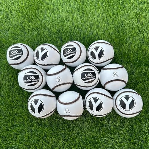 Image of YNKE Hurling Balls Sliotars GAA Official Size 4 Balls CLG Logo (12 sliotar) (White)
