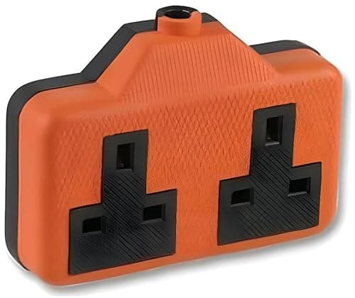 Image of Heavy Duty Electrical 2 Gang 13 amp Re-Wireable Rubber Block Extension Socket - Orange (double socket)