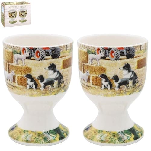 Image of The Leonardo Collection Collie & Sheep Egg Cups By Macneil Studios | Whimsical Collie and Sheep Design | Hand-Painted Ceramic | Functional and Decorative | Perfect for Animal Lovers and Country Homes