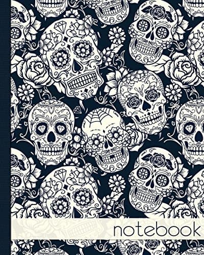 Image of Notebook. Black and White Sugar Skull: Notebook, Notes, Jotter Journal, 100 lined pages.