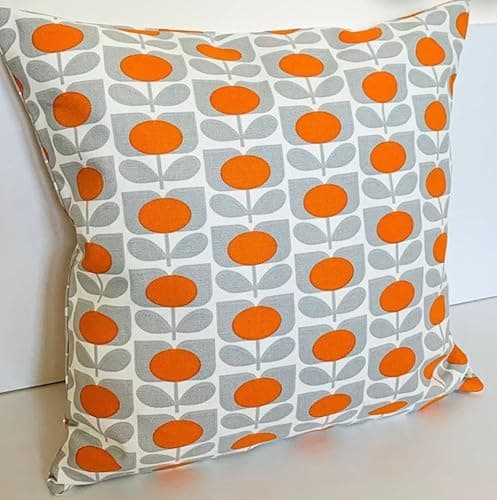 Image of Senkon Home Luxury Cushion Cover. Ditsy Cyclamen Orange 18” x 18” (45X45 cm). Cotton, Double Sided Square Throw Pillowcase. Piped Edges with Invisible Zipper