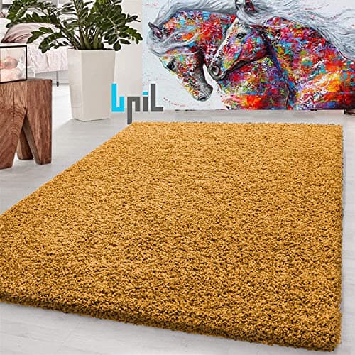 Image of BPIL Soft Anti-Skid Large Small Shaggy Area Rug Mustard Color Thick Pile Shaggy Rug 120x170cm