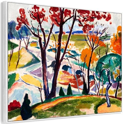 Image of Large Colourful Wall Art Framed Canvas Print of Henry Lyman Sayen Huntingdon Bridge Landscape Valley Painting (123cm x 97cm)