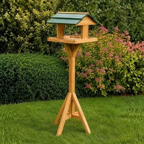 Image of Garden Mile Bird Table Feeding Station 118cm – Heavy Duty Outdoor Bird Table with Hanging Peanut Feeder for Wild Birds, Garden Bird Feeding Stand for Patio & Lawn