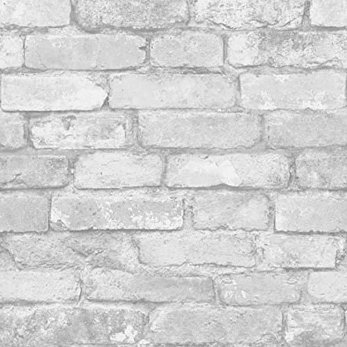 Image of White and Silver Rustic Brick Effect Wallpaper - Windsor Wallcoverings FD41488